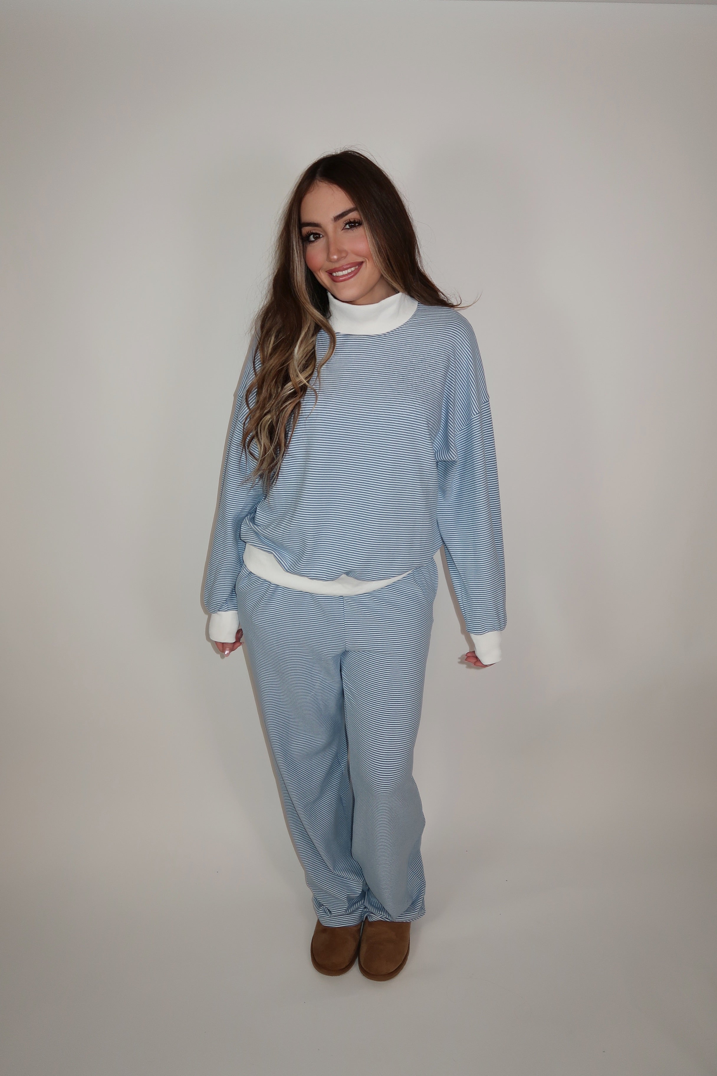 Hazel Mockneck Stripe Set- Blue