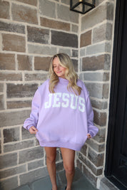 Jesus Embroidered Mockneck Sweatshirt- Lavender