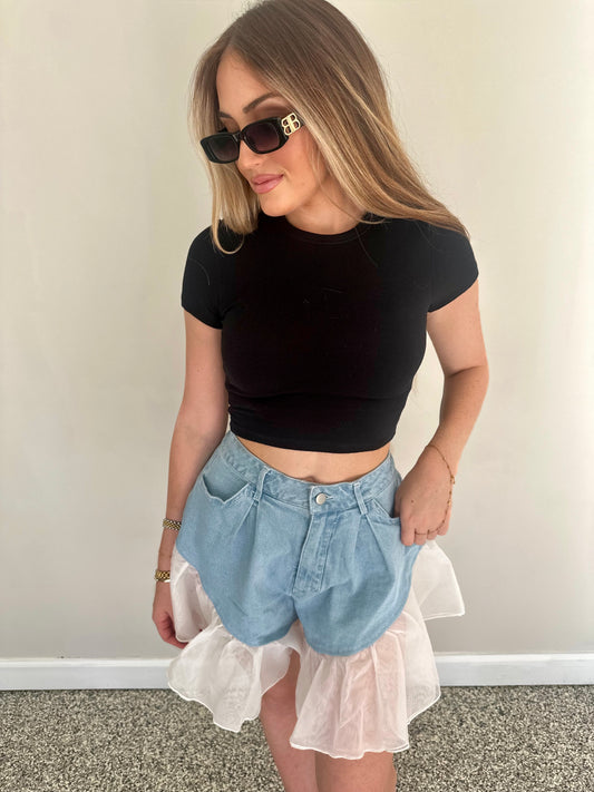 Anika Denim Ruffle Shorts