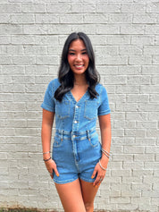 Daisy Denim Short Sleeve Romper