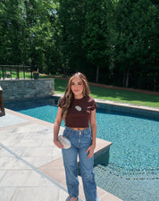 Oyster Beaded Embroidered Baby Tee- Chocolate