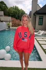 USA Flag Sweatshirt- Red