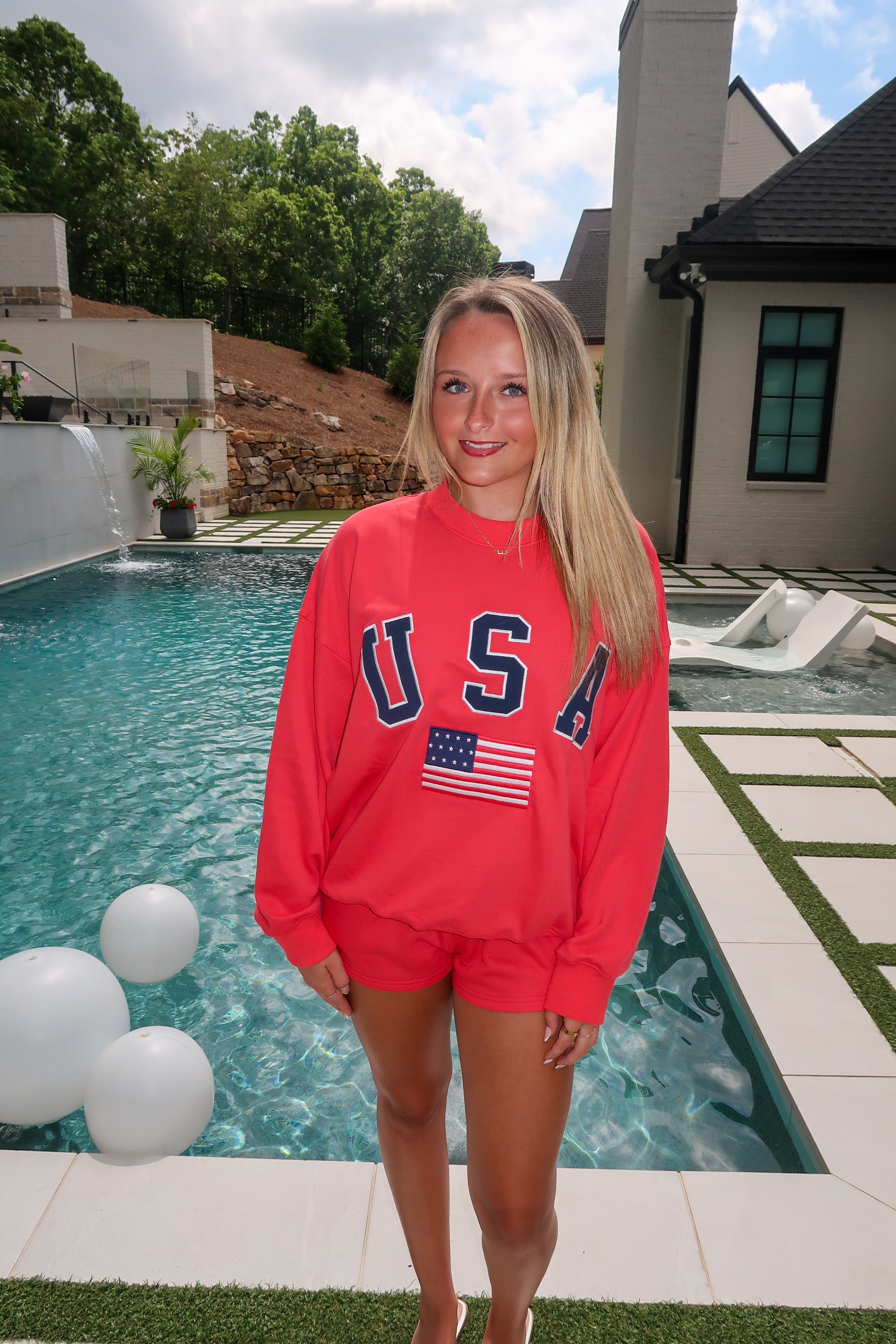 USA Flag Sweatshirt- Red