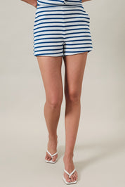 Jude Button Down Striped Set- White/Royal Blue