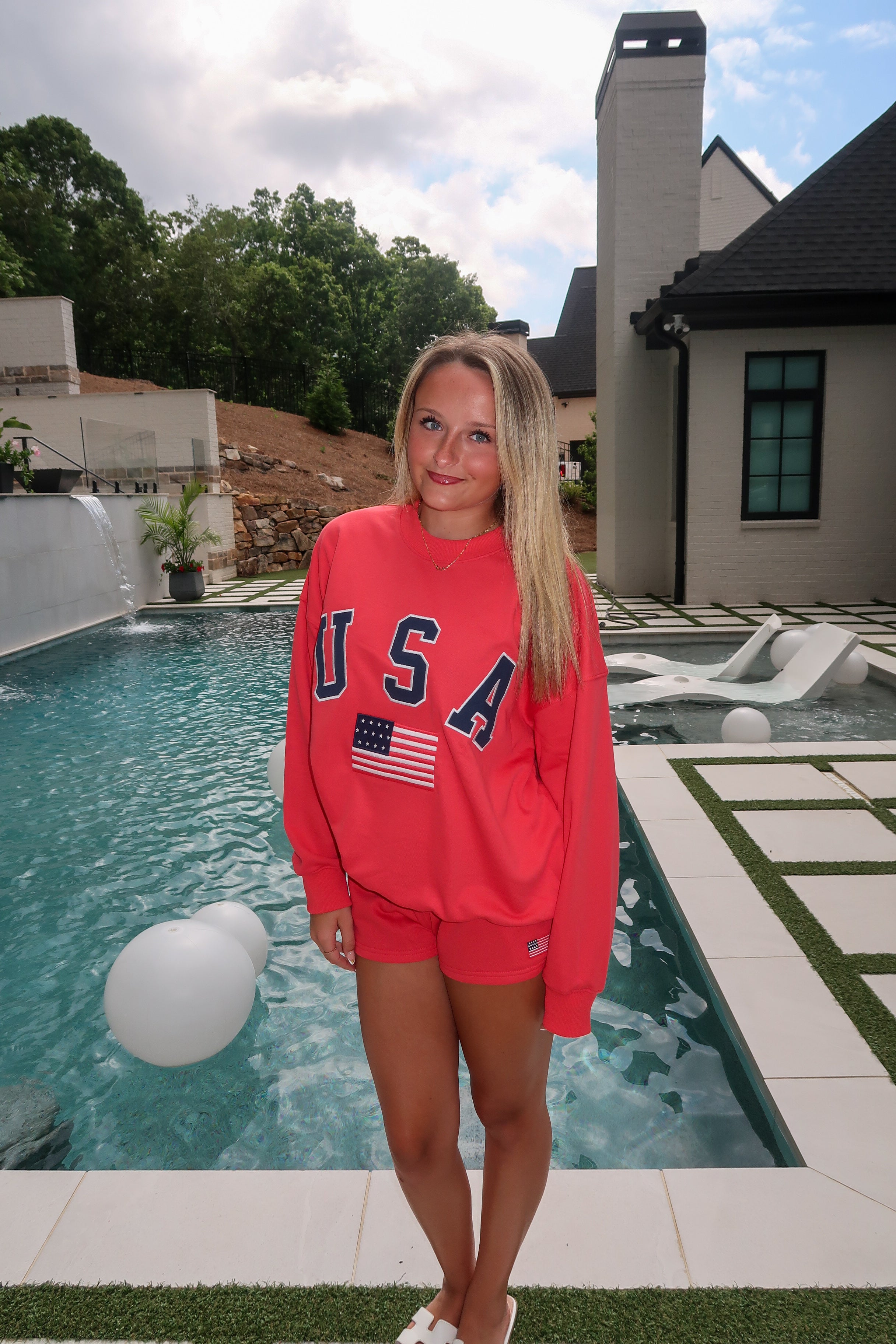USA Flag Sweatshirt- Red