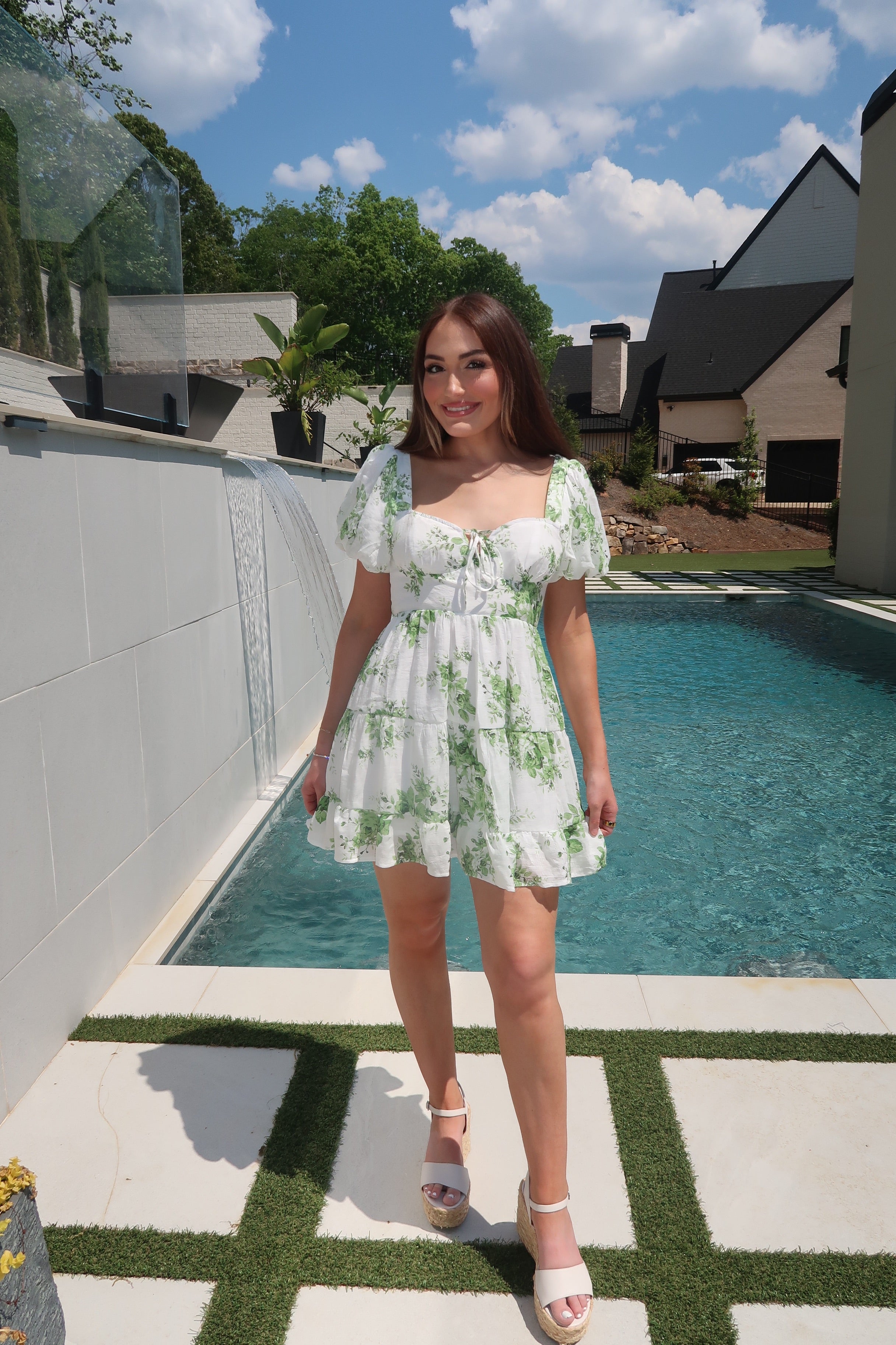 Delilah Floral Ruffle Dress- Sage