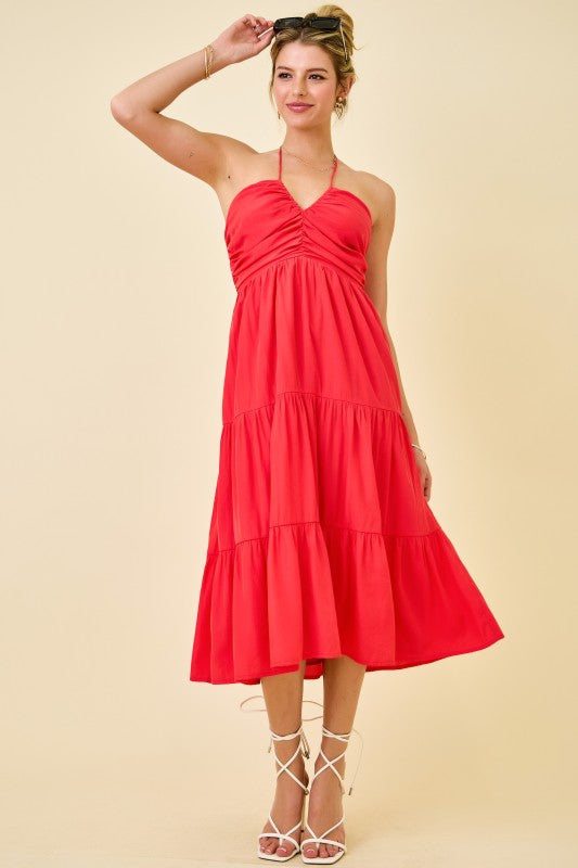 Merritt Tiered Midi Dress- Red