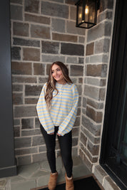 Josie Striped Sweater Cardigan- Blue/Butter