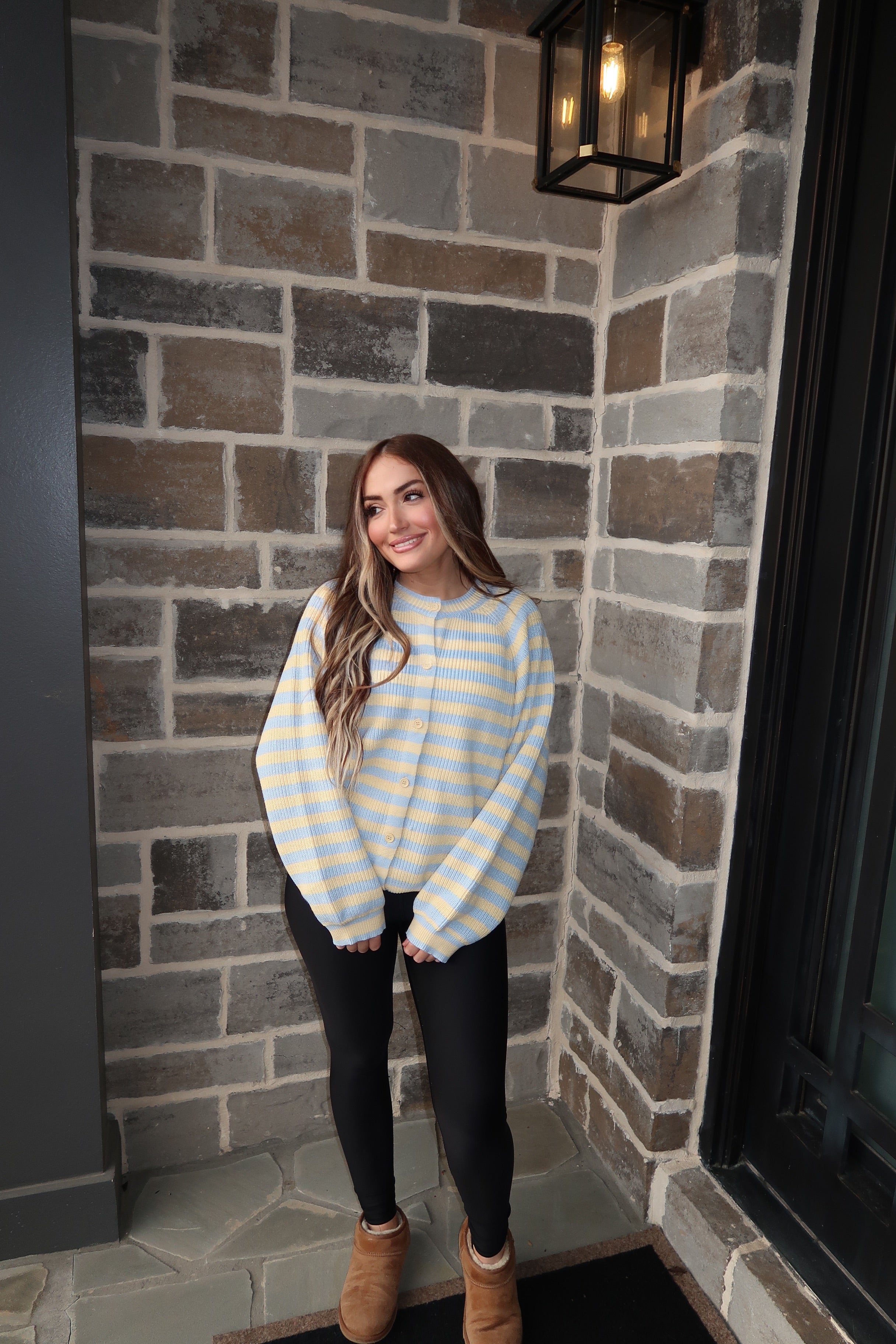 Josie Striped Sweater Cardigan- Blue/Butter