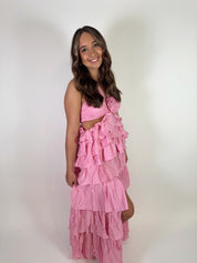 Casa Amor Rosette Halter Maxi Dress- Pink