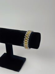 Silver Lined Thick Two-Toned Watch Band Bracelet