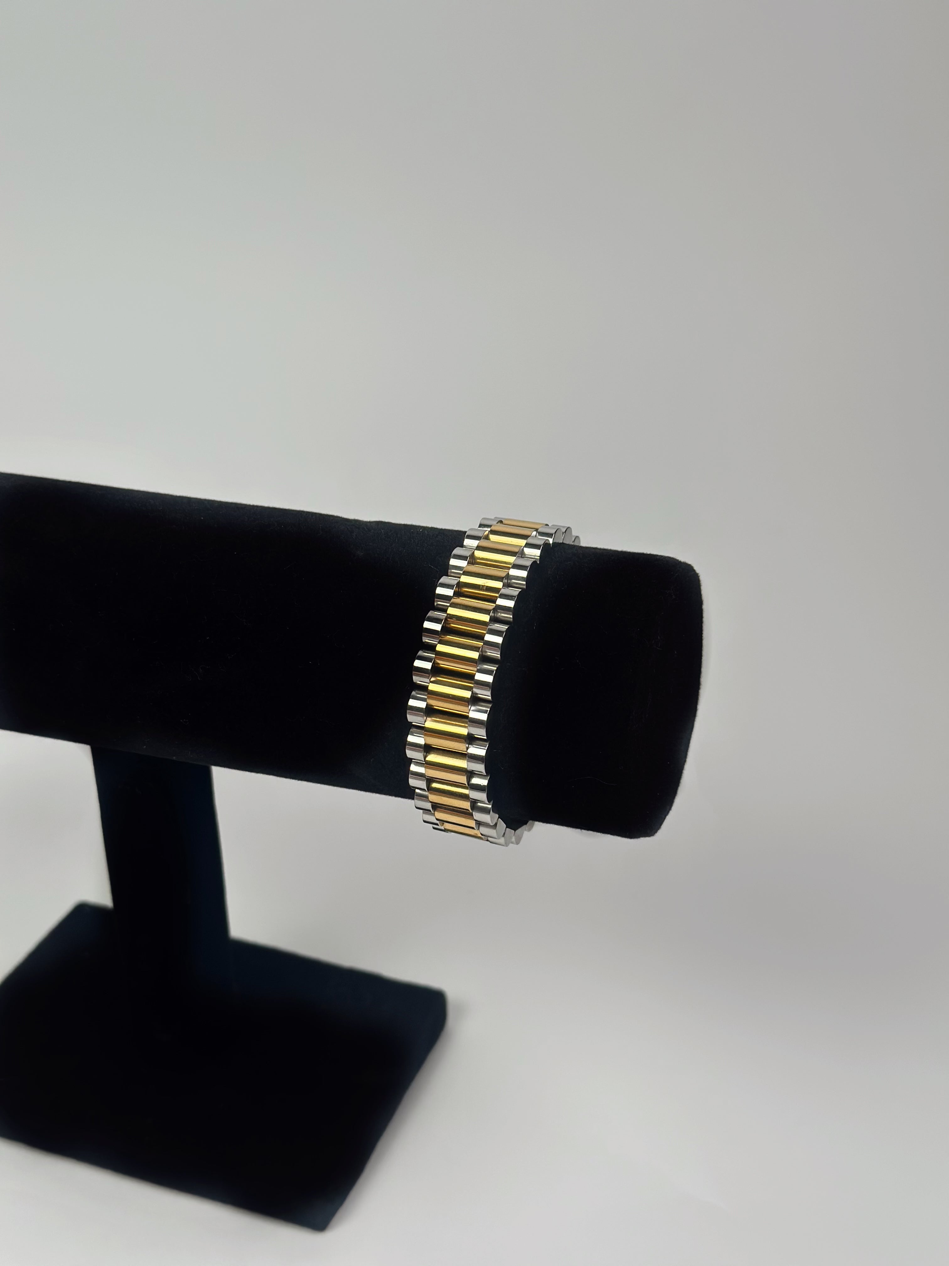 Silver Lined Thick Two-Toned Watch Band Bracelet