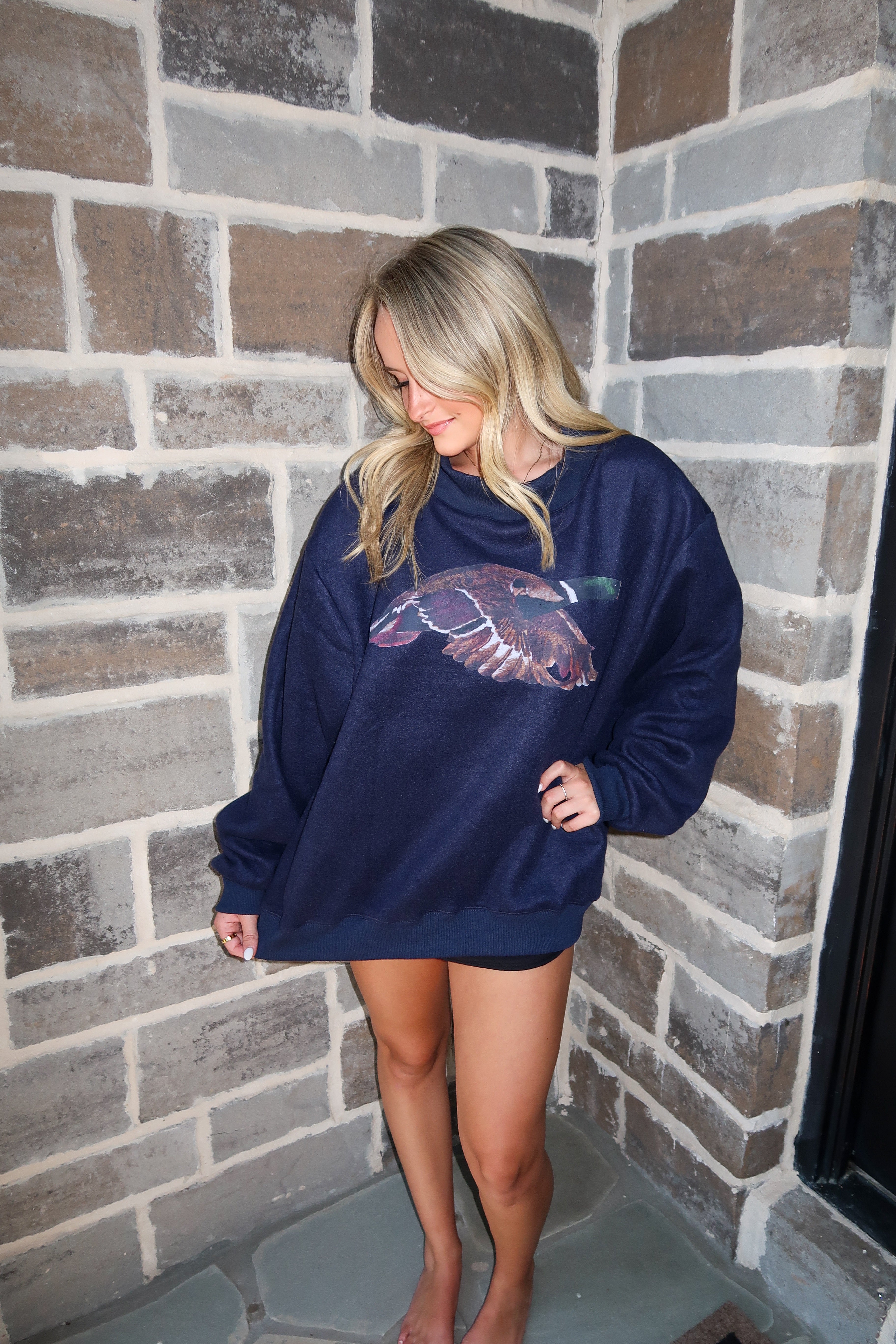 Lucky Duck Graphic Reversible Mockneck- Navy
