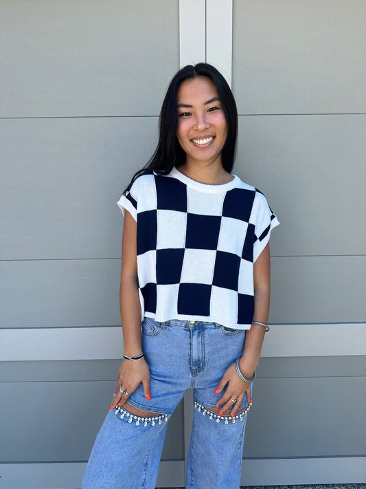 Nora Checkered Sweater Top