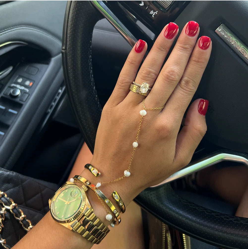 Pearl Hand Chain- Gold