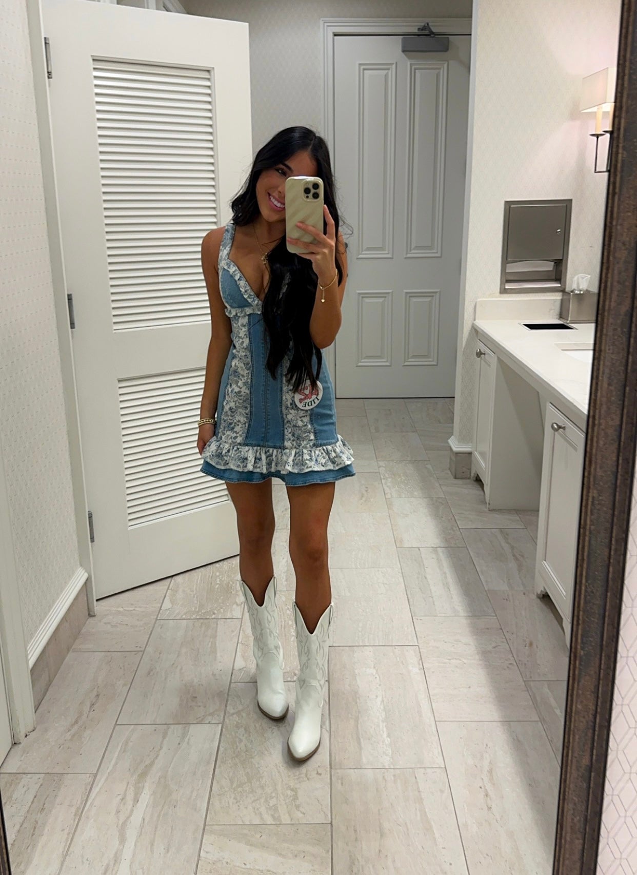 Jess Denim Lace Ruffle Mini Dress Sashay by Sophia Jess Denim Lace Ruffle Mini Dress Sashay by Sophia
