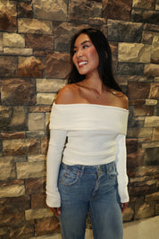 Reese Off Shoulder Sweater- Bone