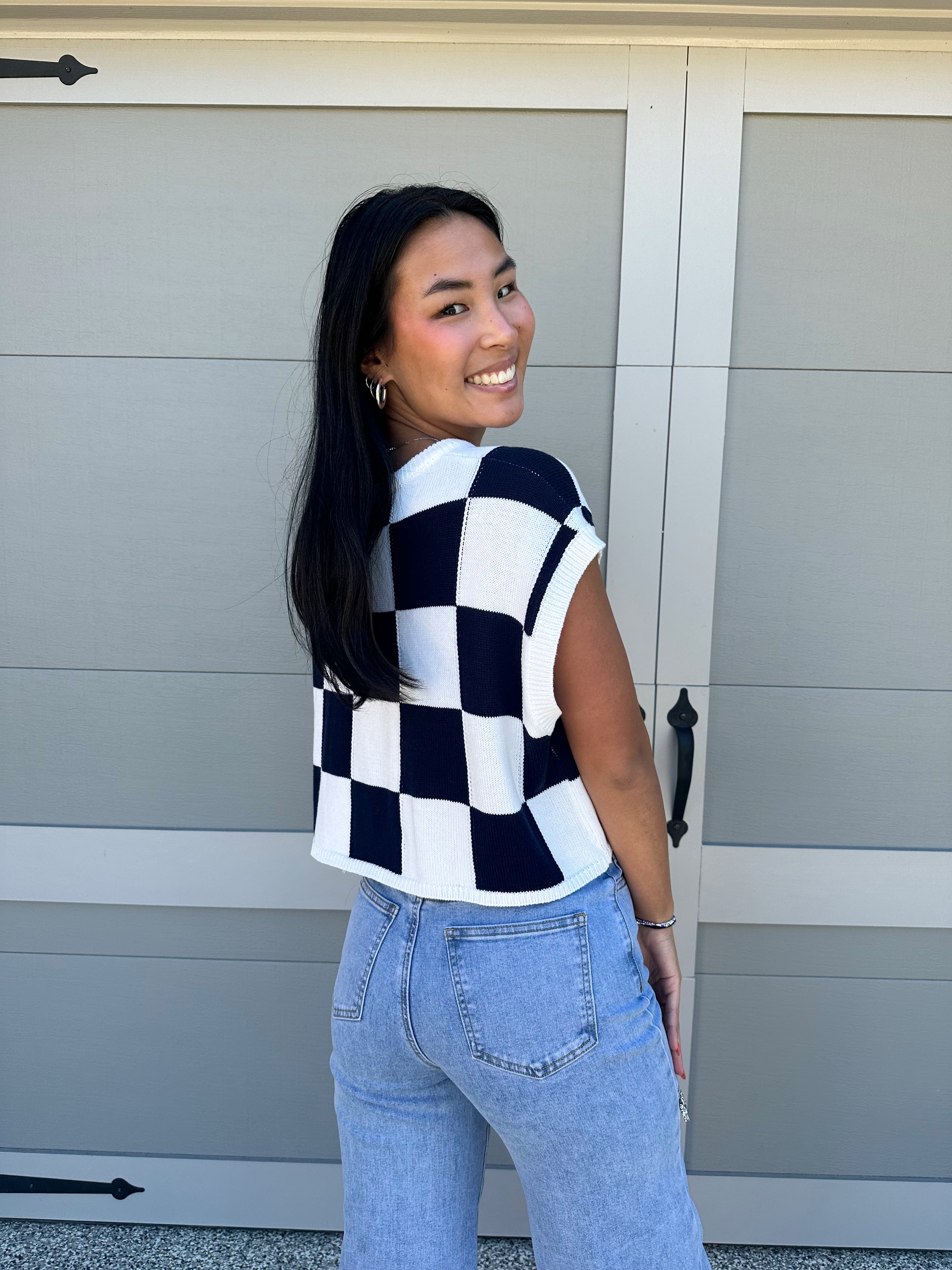 Nora Checkered Sweater Top