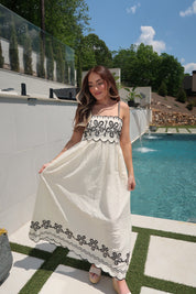 Marlowe Embroidered Maxi Dress With Contrast Detail- Cream/Black