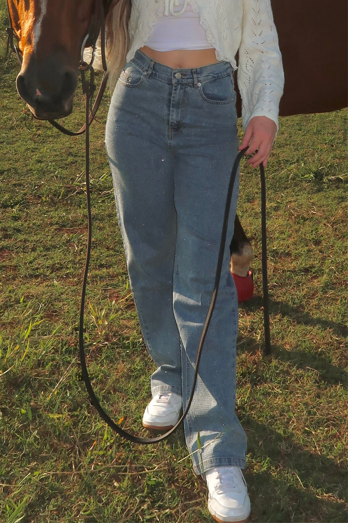 Subtle Flex Clear Crystal Embellished Jeans- Denim