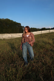 Colette Chiffon Lace Ruffle Long Sleeve Top- Mocha