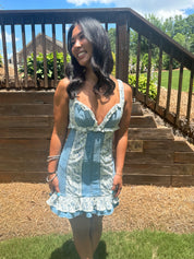 Jess Denim Lace Ruffle Mini Dress