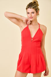 Stevie Pleated Romper- Red