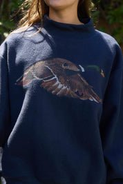 Lucky Duck Graphic Reversible Mockneck- Navy