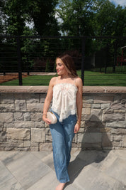 Sabrina Silk and Lace Ruffle Tank Top- Cream