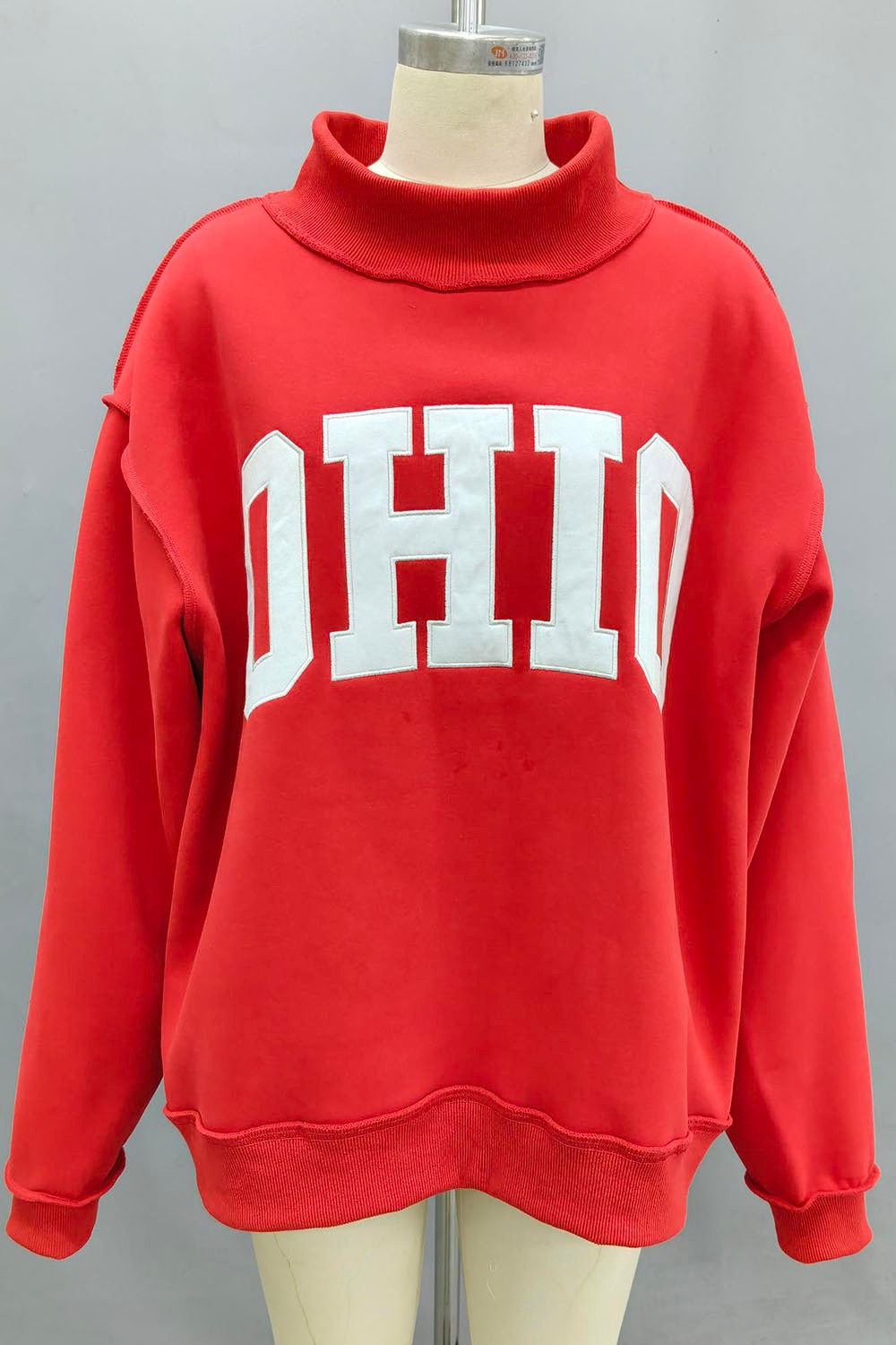 Ohio Embroidered Mockneck Sweatshirt- Red