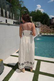 Marlowe Embroidered Maxi Dress With Contrast Detail- Cream/Black