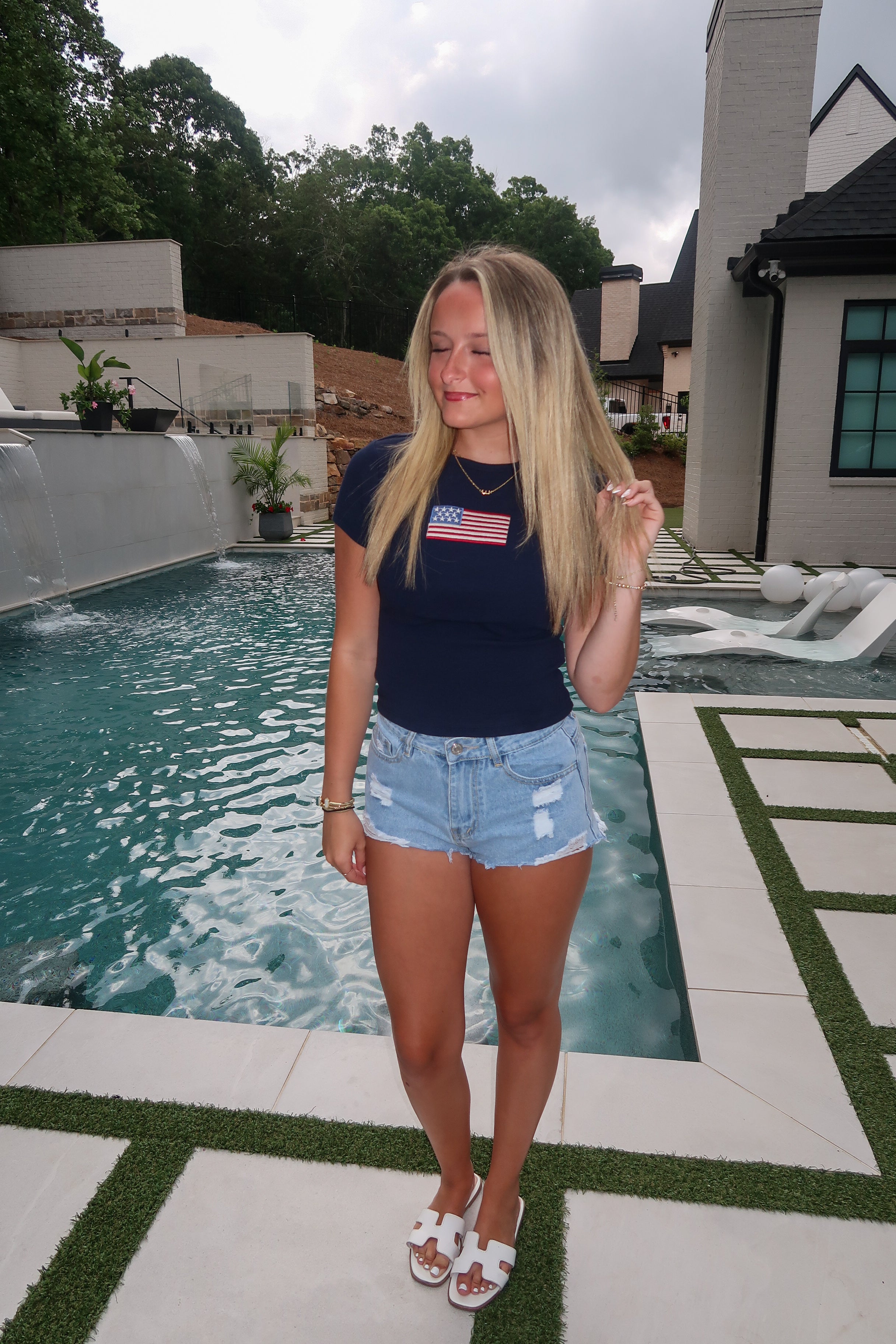 American Flag Short Sleeve T-Shirt- Navy