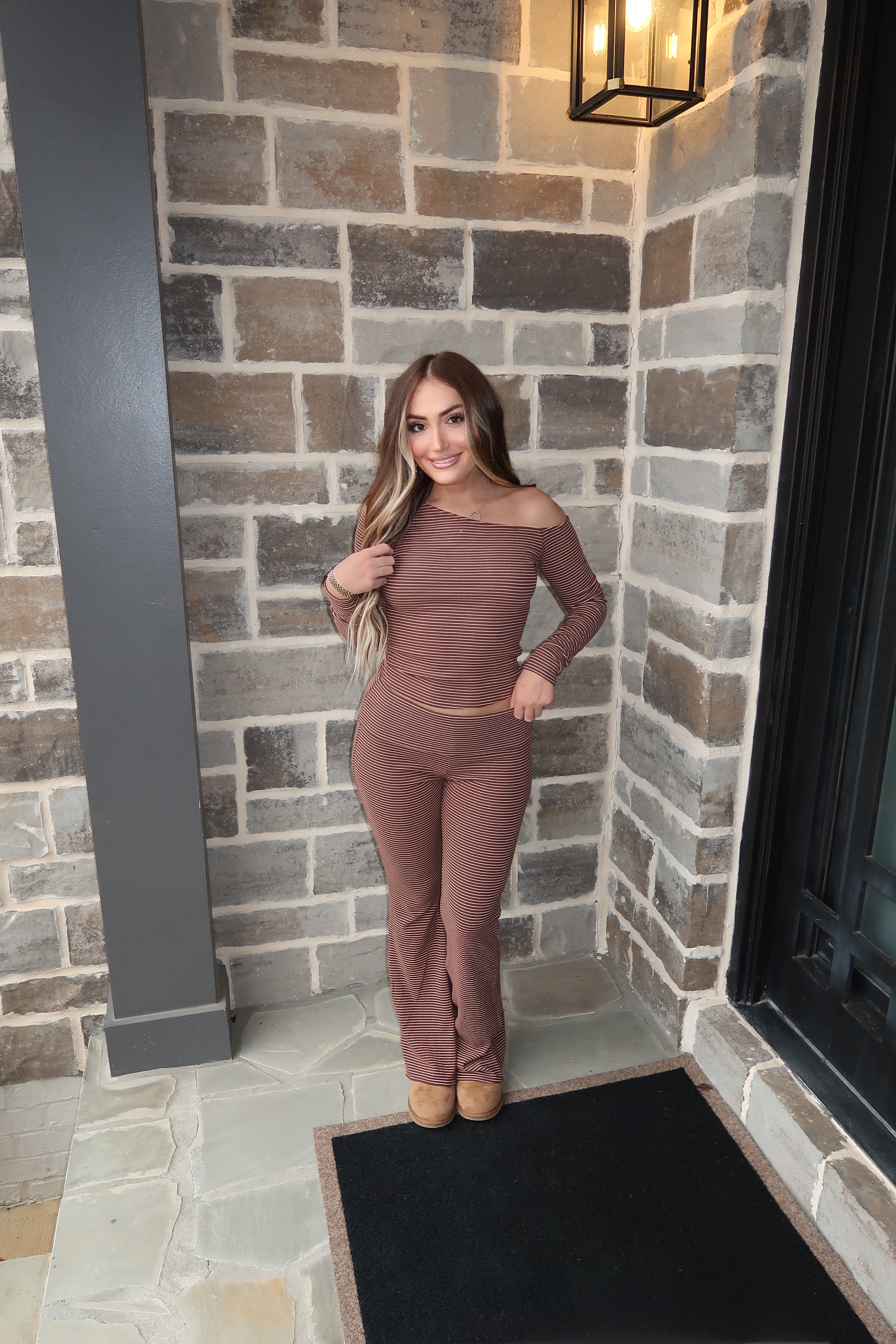 Saylor Striped Top- Brown