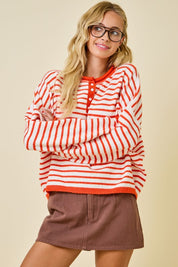 Harlow Striped Henley Knit Top- Sunkist