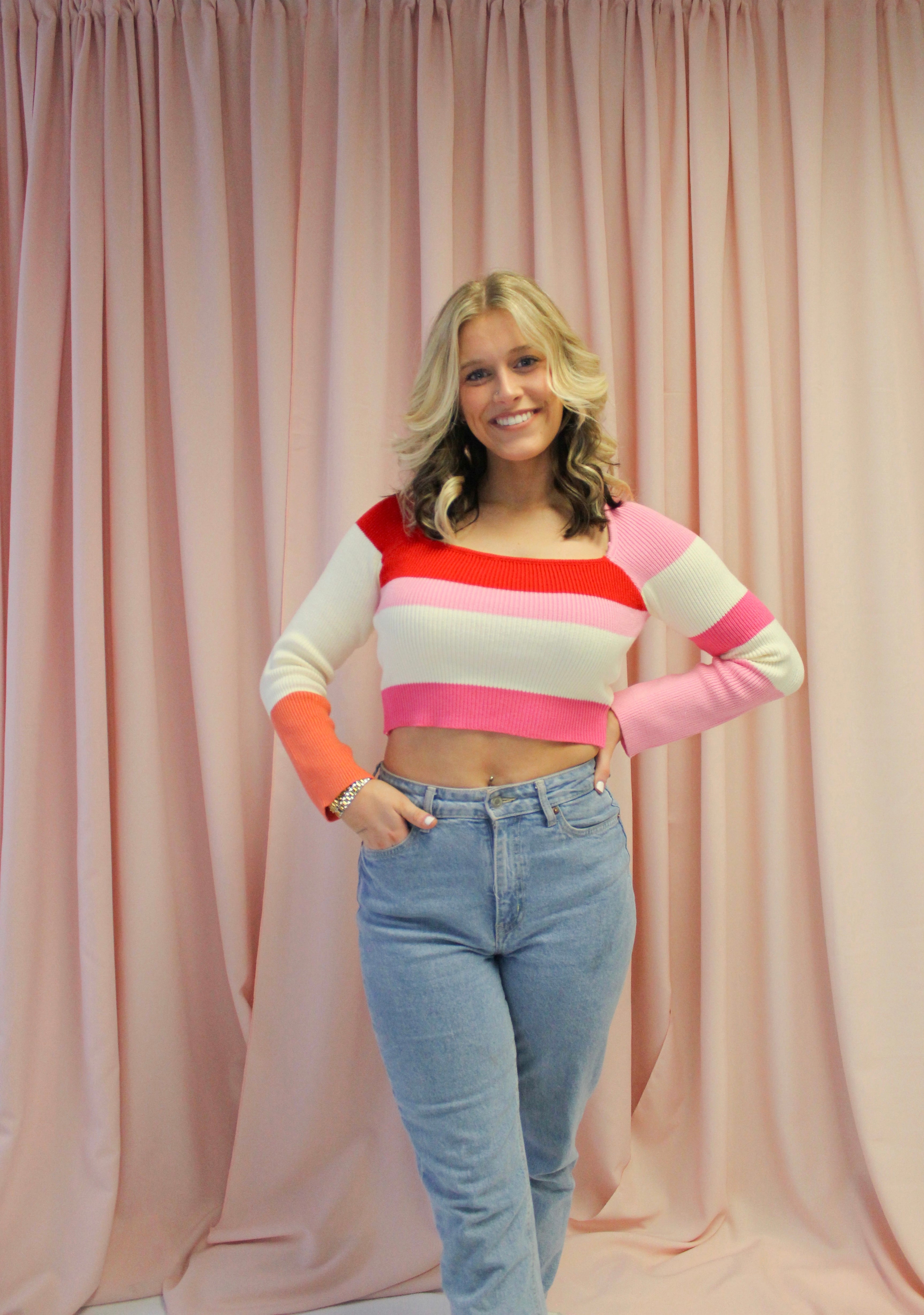 Sweetheart Striped Cropped Sweater