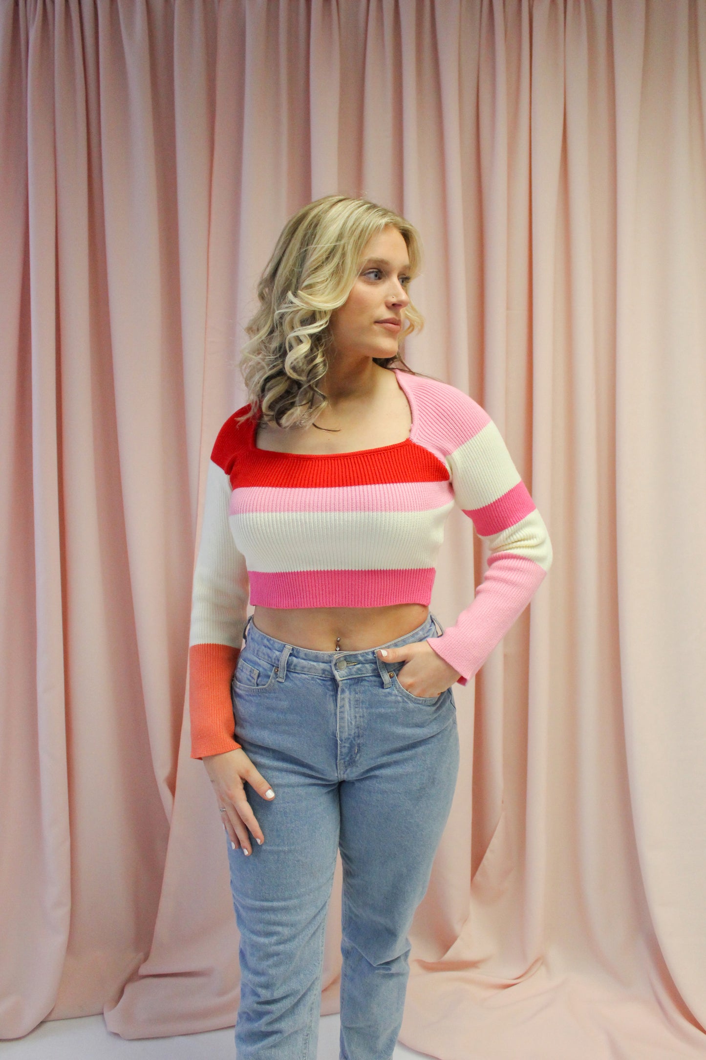 Sweetheart Striped Cropped Sweater