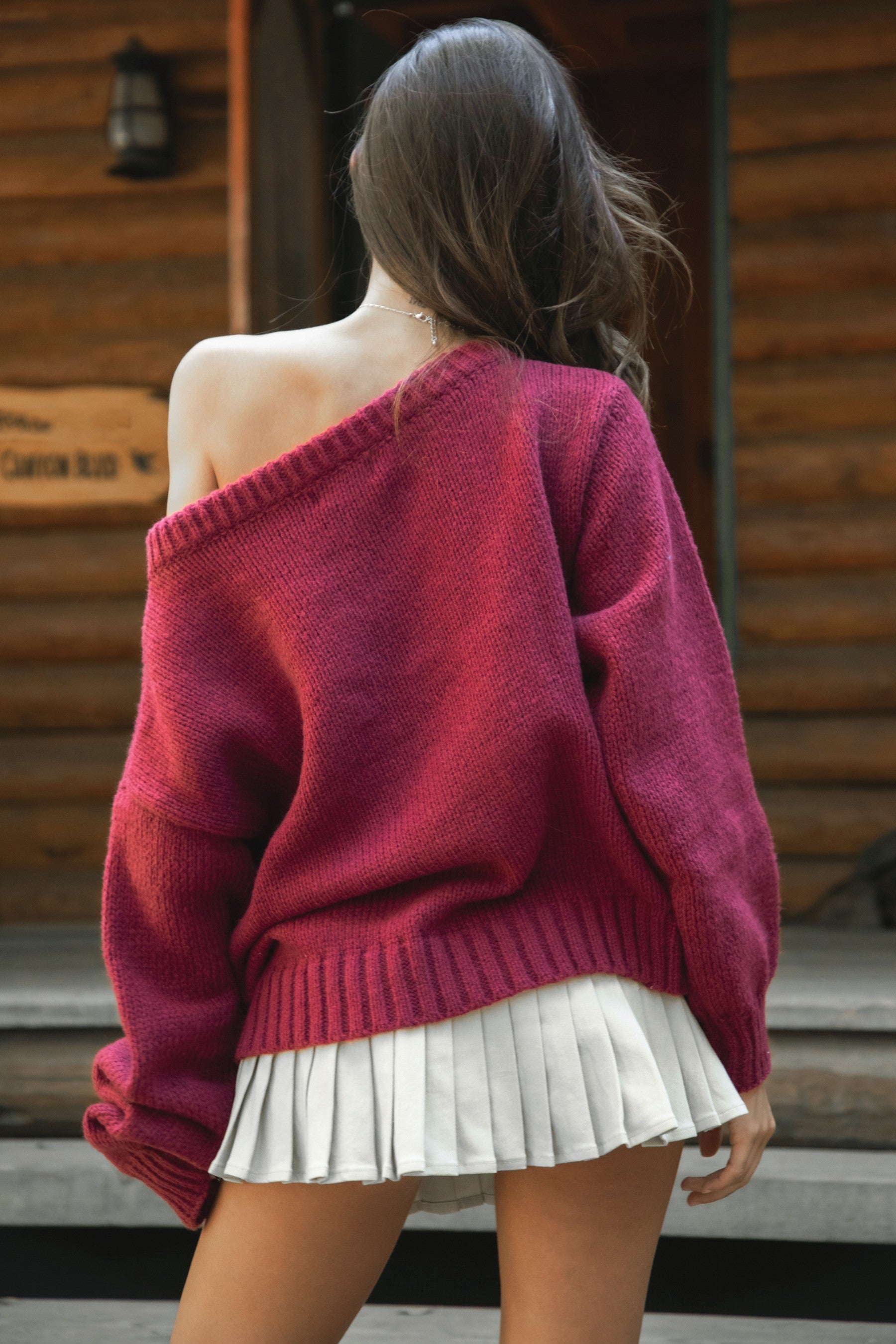 Bryn American Flag Ribbed Knit Sweater- Burgundy